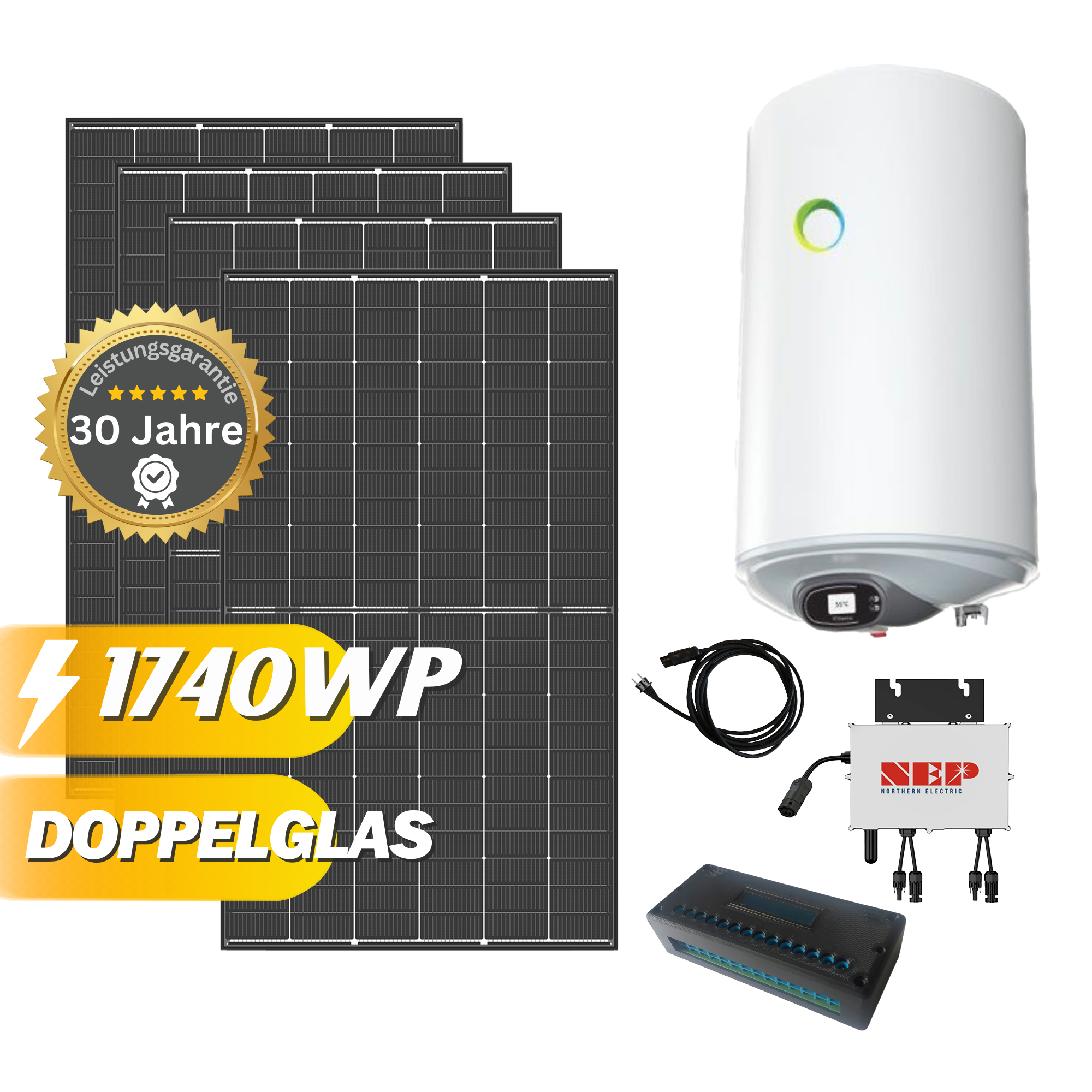 Warmwasser & Photovoltaik Paket 1700 Wp mit NEP 800W , Umschaltbox und Fothermo Warmwasserboiler 80L