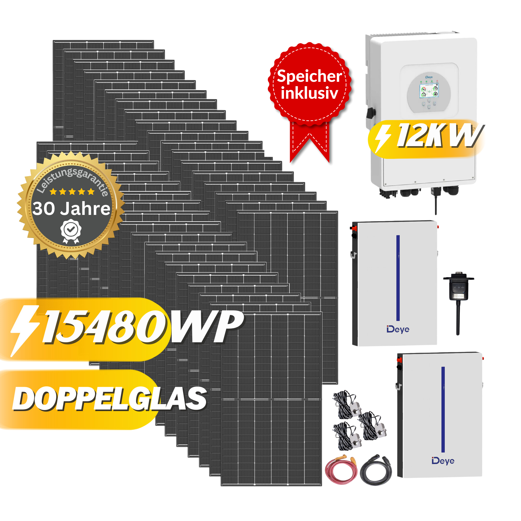 Photovoltaikanlage Set 15,48kWp/12kW mit 36x 430Wp Trina Solar Vertex S+/ Deye SUN-12K und Deye Spei