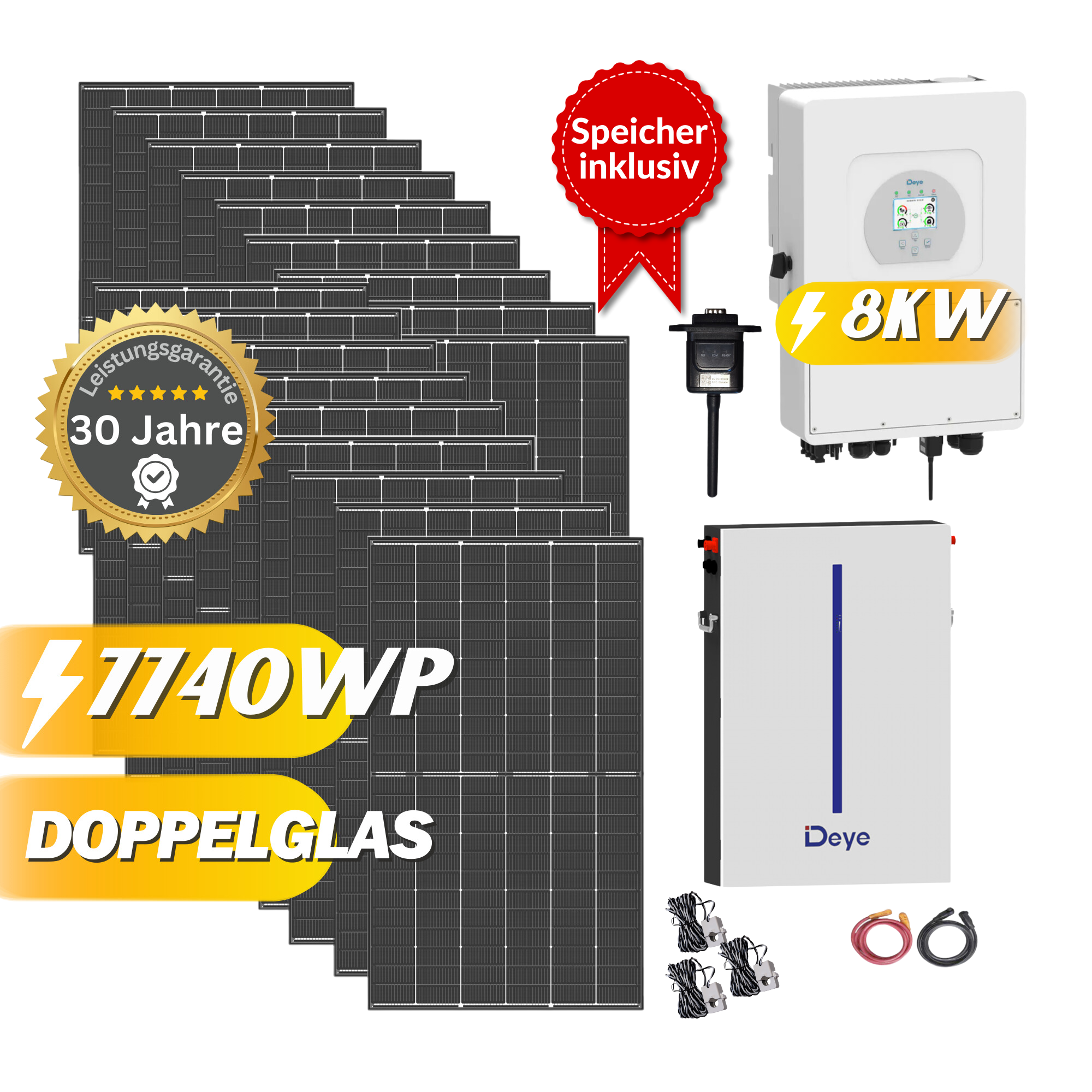 Photovoltaikanlage Set 1,72kWp/8kW mit 4x 430Wp Trina Solar Vertex S+/ Deye SUN-8K und Deye Speicher