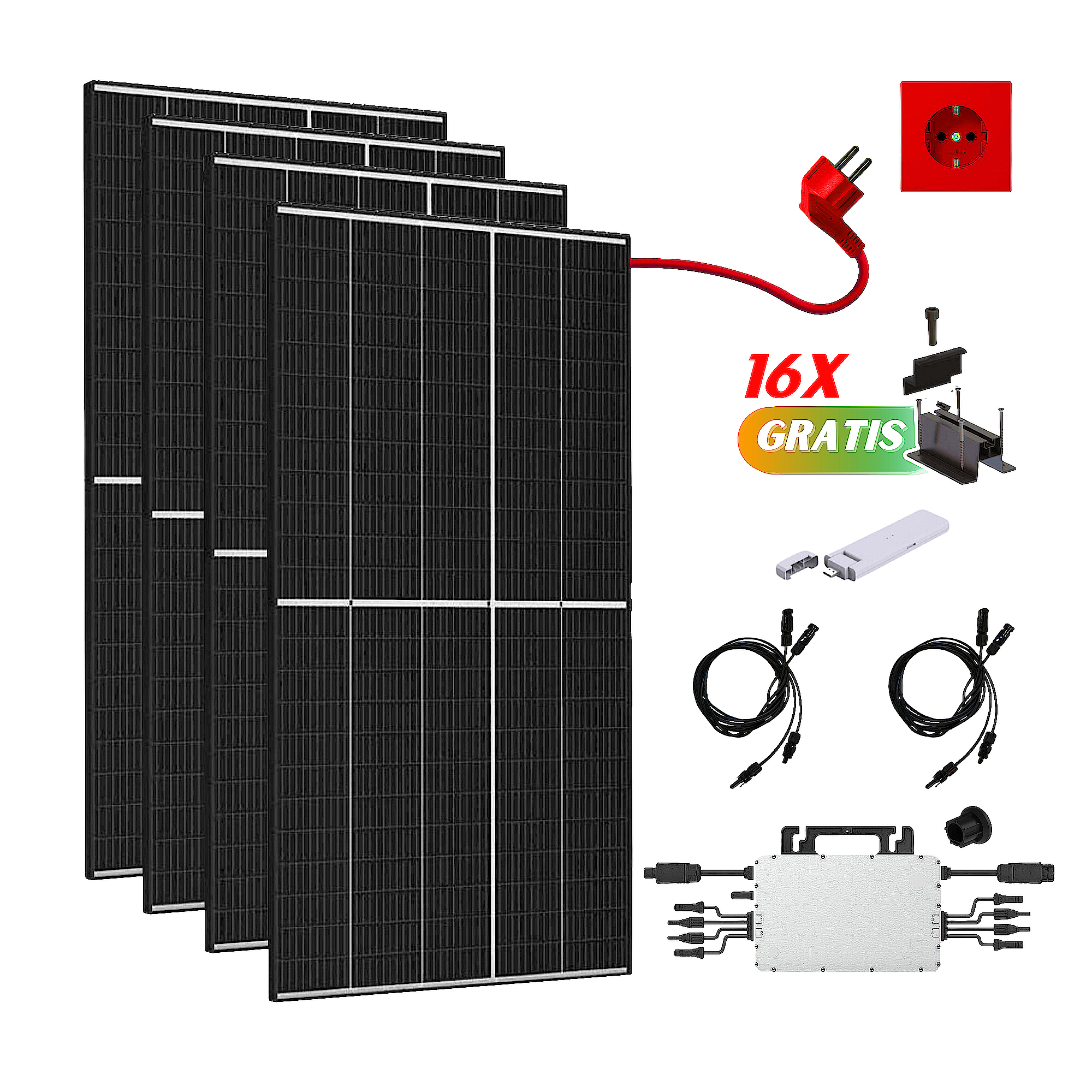 Mini-Photovoltaikanlage 1600Wp / 1,5kW mit Trina Solar 400Wp und Hoymiles HM-1500, Plug and Play