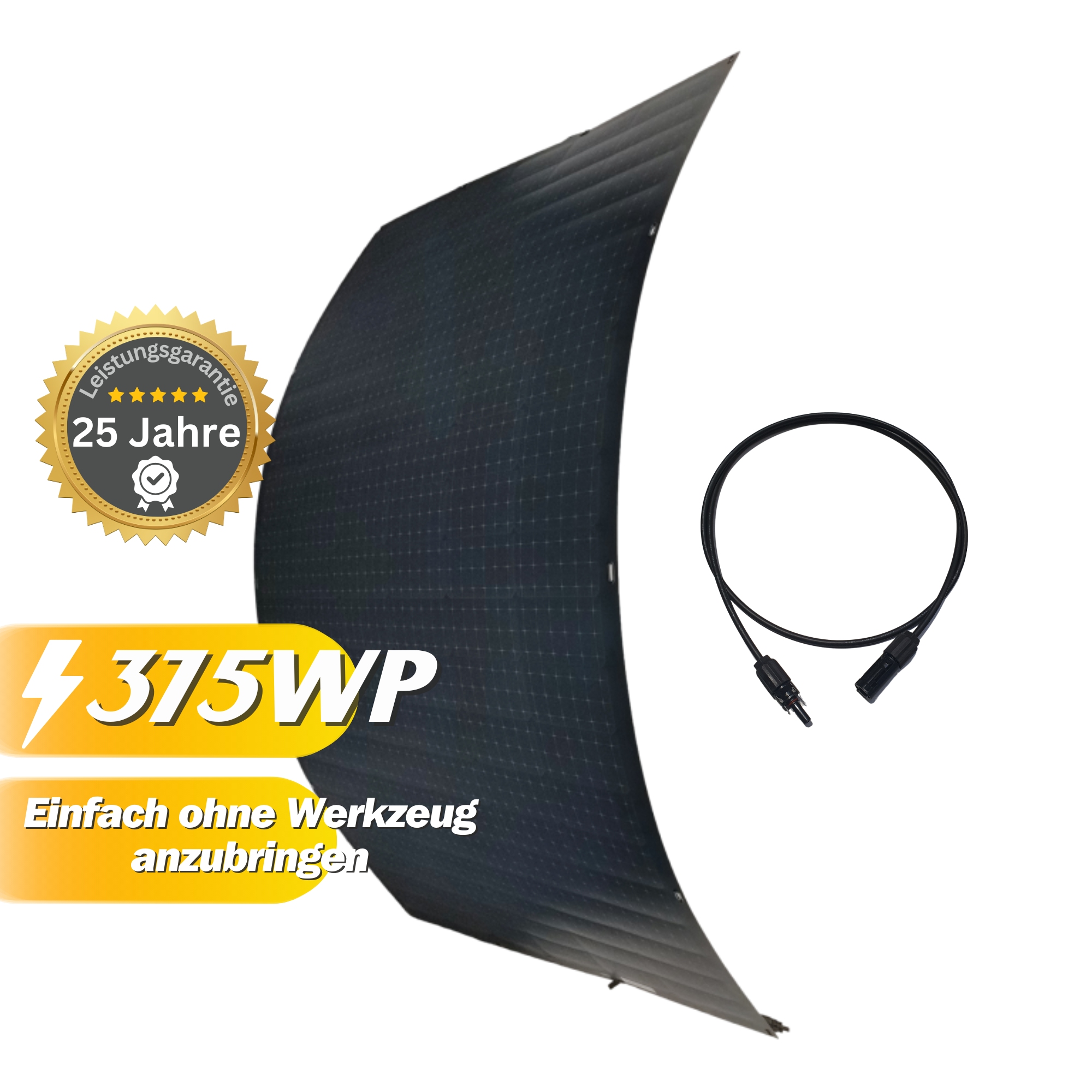 Solarmodul Alpha Flex 375Wp S-FLEX 6 II Full Black inkl. 1 Stück 1,6m Solarkabel